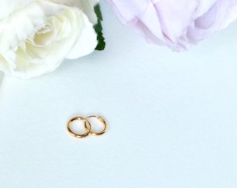 9mm Teeny Tiny, Sterling Sliver Gold Plated Endless Hoop Earrings, Huggies Hoop, Tiny Hoop, Cartilage, Piercings, Helix Earring, Hinged Hoop