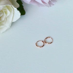 12mm, Sterling Sliver Rose Gold Endless Hoop Earrings, Huggies Hoop, Tiny Hoop Earring, Cartilage, Piercings, Helix Earring, Hinged Hoop