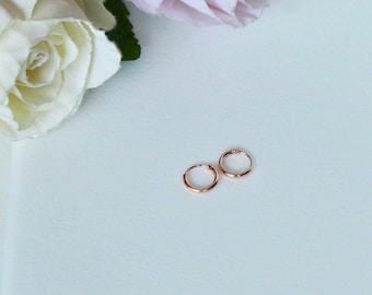 10mm Tiny, Sterling Sliver Rose Gold Endless Hoop Earrings, Huggies Hoop, Tiny Hoop Earring, Cartilage Piercings, Helix Earring, Hinged Hoop