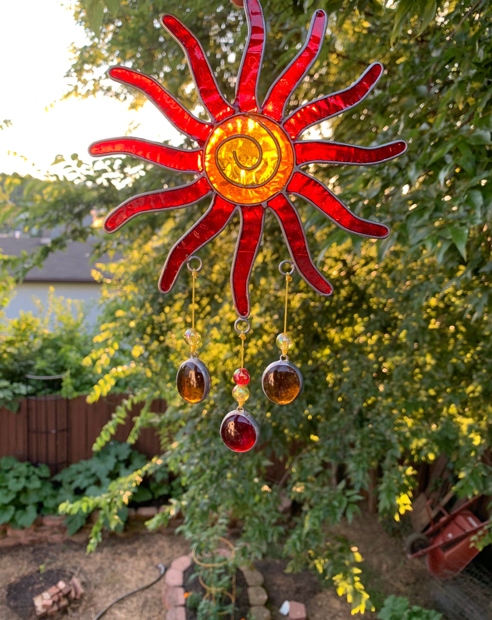 Sunburst Sun Catcher Mobile With Stained Glass Nuggets see Etsy