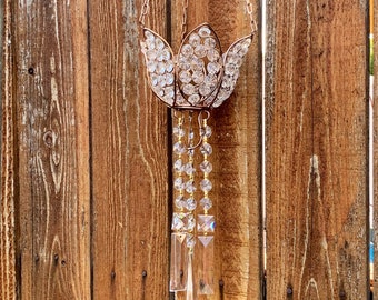 Lotus Votive Tea Light Crystal Hanging Chandelier Candle Holder Wind Chime Sun Catcher Mobile (Rose Gold Finish)
