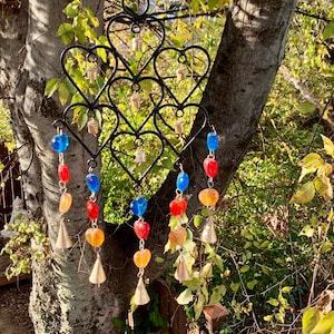 Iron Chakra Glass Hearts Wind Chime Sun Catcher Mobile