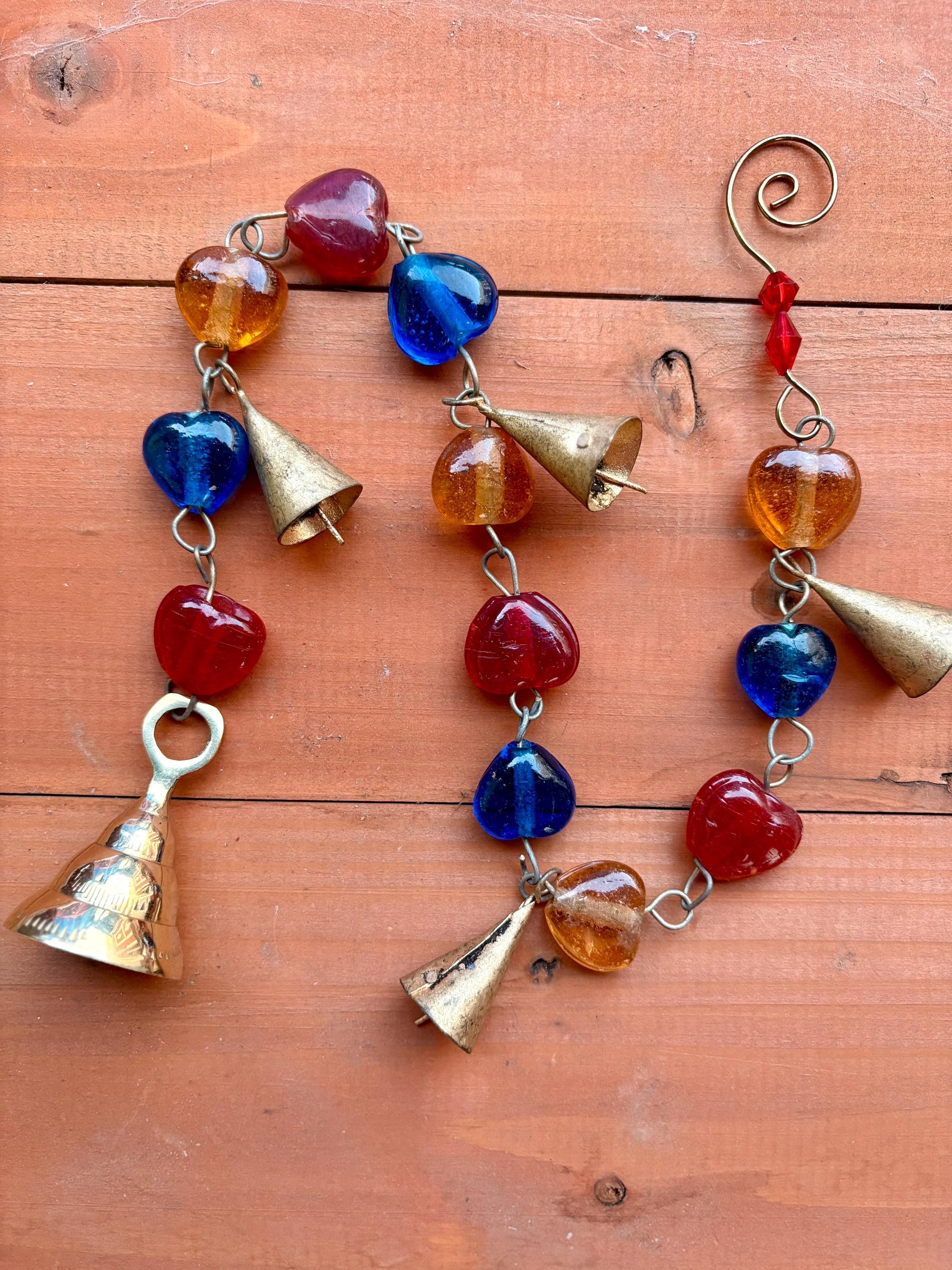 Beaded Glass Hearts & Bells Holiday Garland Strands