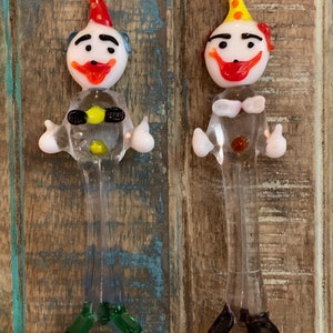 Venetian Murano Clown Figurine Pair Hand Blown Art Glass Circus Very Rare Sculptures - Italy