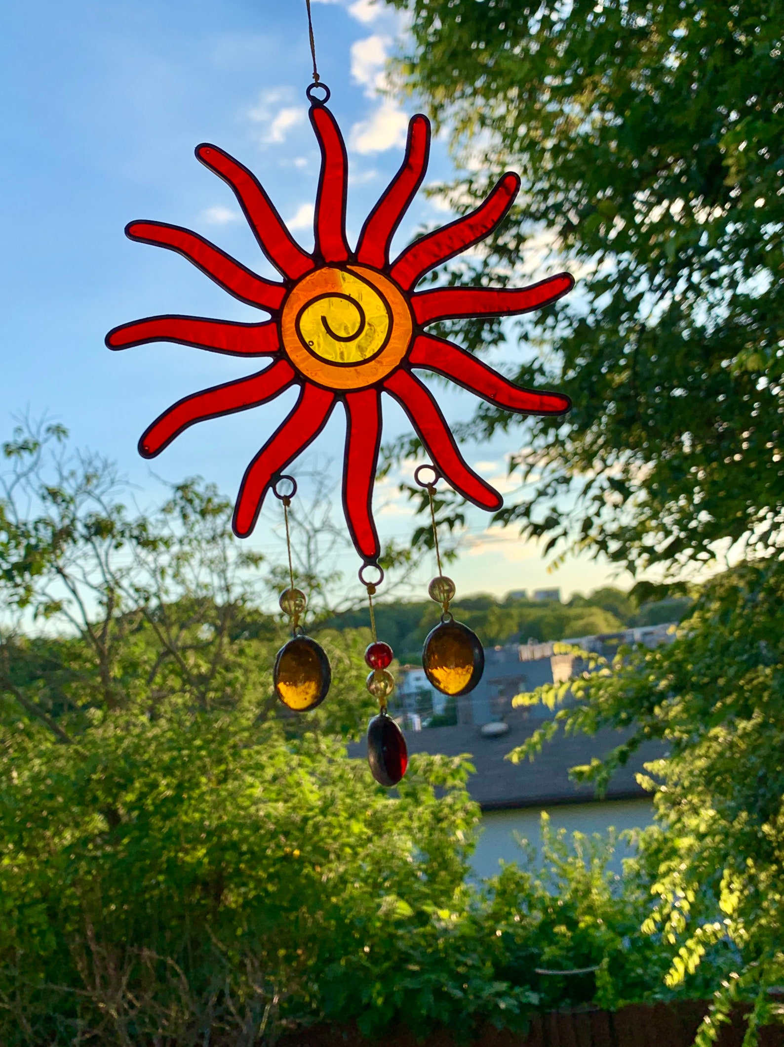 Sunburst Sun Catcher Mobile With Stained Glass Nuggets see Etsy