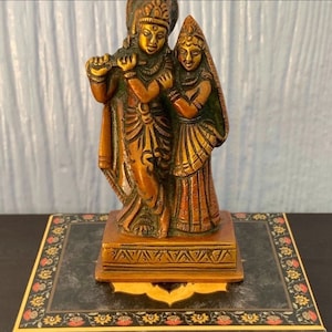 Antique Finish Figurine Radha Krishna Brass Statue Buddhism Hinduism
