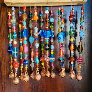 Glass Beads & Bells Wind Chime Sun Catcher Mobile With Driftwood Made To Order