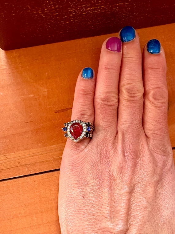 Reversible Double-Stone Vintage Ring Ruby & Sapph… - image 2