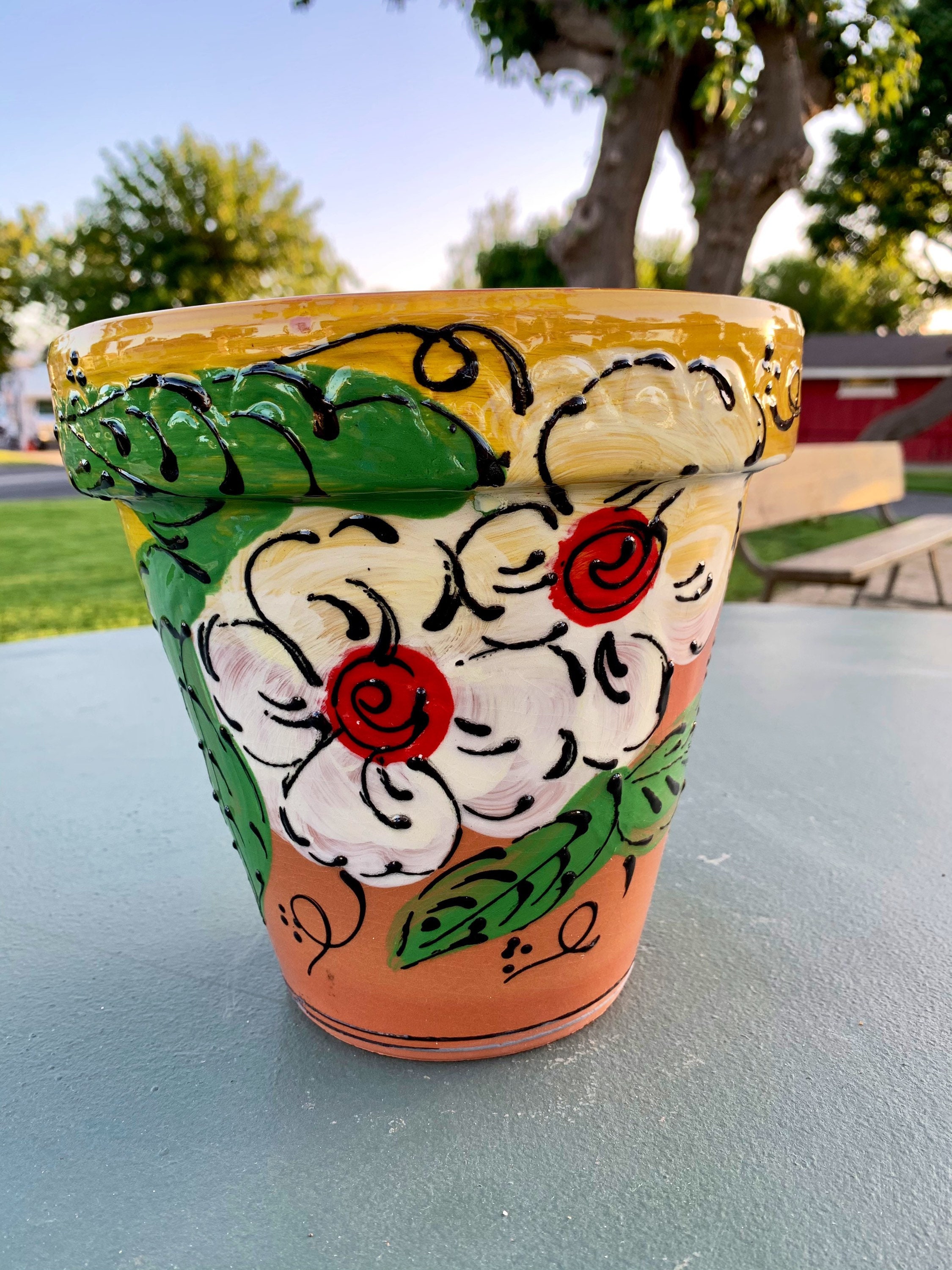 Spanish Terra Cota 7x8 Flower Planter Hand Painted & Glazed | Etsy