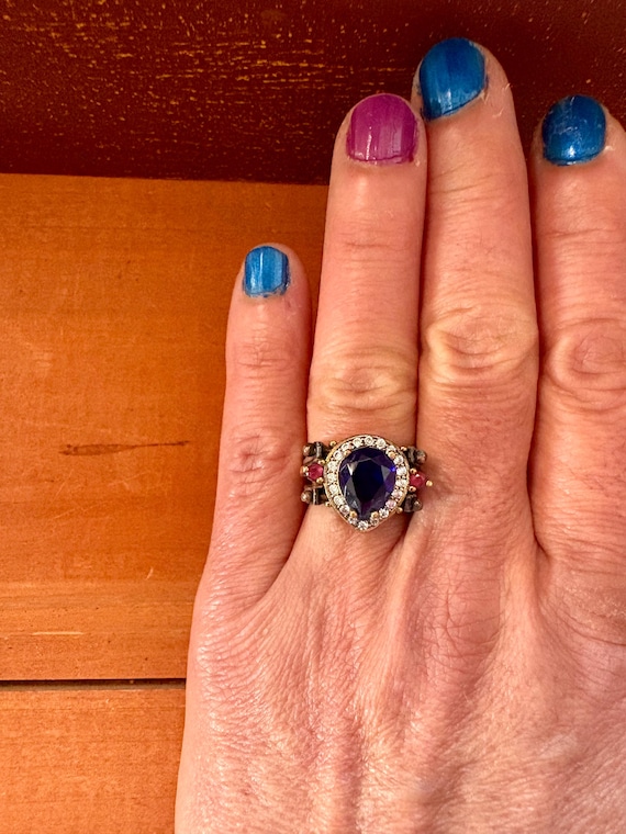 Reversible Double-Stone Vintage Ring Ruby & Sapph… - image 1