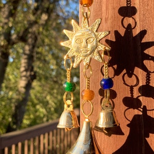 Small Sunburst Brass Wind Chime & Chakra Beads (also available in cobalt blue, green, red or other custom colors!)
