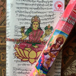 Meditation Gift Set: Saraswati Incense & Cruelty-Free Cotton Sanskrit Journal Notebook