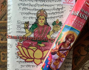 Meditation Gift Set: Saraswati Incense & Cruelty-Free Cotton Sanskrit Journal Notebook