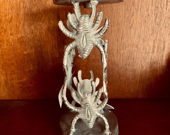 Spider Pedestal Silver Candle Holder Antique Style Pillar Gothic Halloween Decor