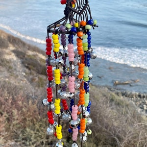 Chakra Rainbow Pride Bohemian Wind Chime Mobile Glass Beads & Bells Perfect Zen Meditation Room Gift!
