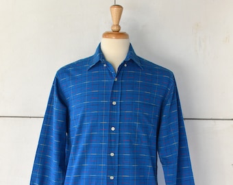 70s mens blue striped button down | vintage button down shirt | 70s mens shirt