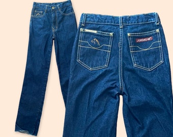 Vintage 80s Kids’ Jordache Dark Wash Flare Jeans Unfinished Hem SLIM FIT Size 8 / Medium