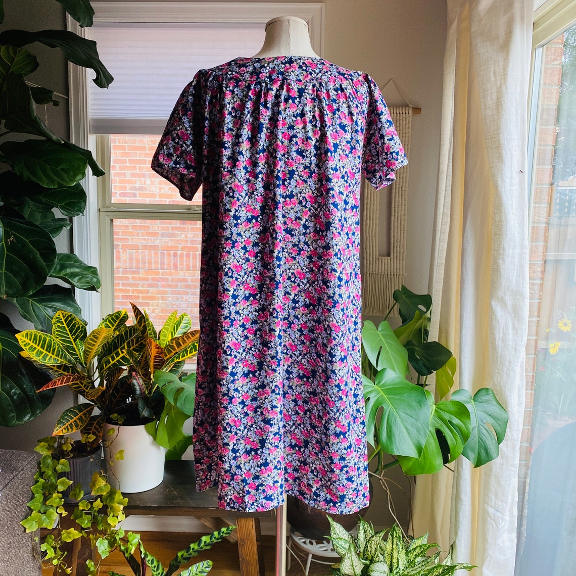 70s moo moo dress vintage floral dress 1970s navy blue | Etsy