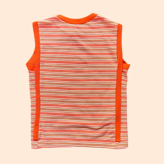 Vintage Polyester Striped Orange and Brown Tank T… - image 3