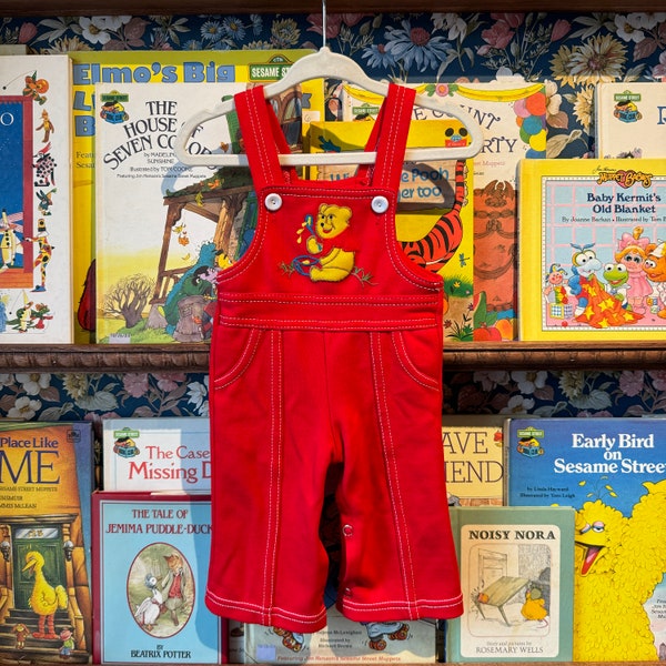 Vintage Red Handmade Winnie the Pooh Overalls NB - 3 Months