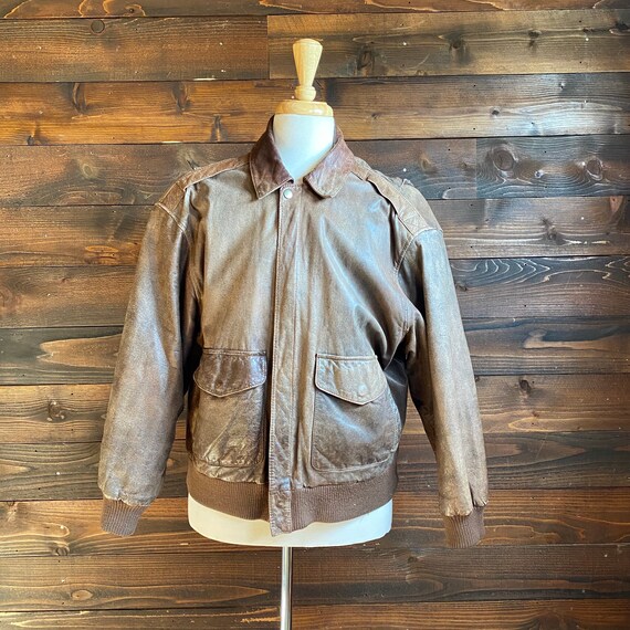80s brown leather bomber jacket | vintage leather