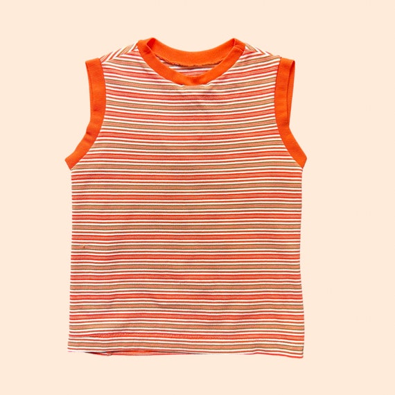 Vintage Polyester Striped Orange and Brown Tank T… - image 2