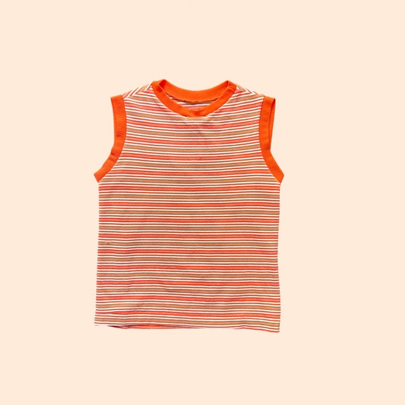Vintage Polyester Striped Orange and Brown Tank T… - image 1