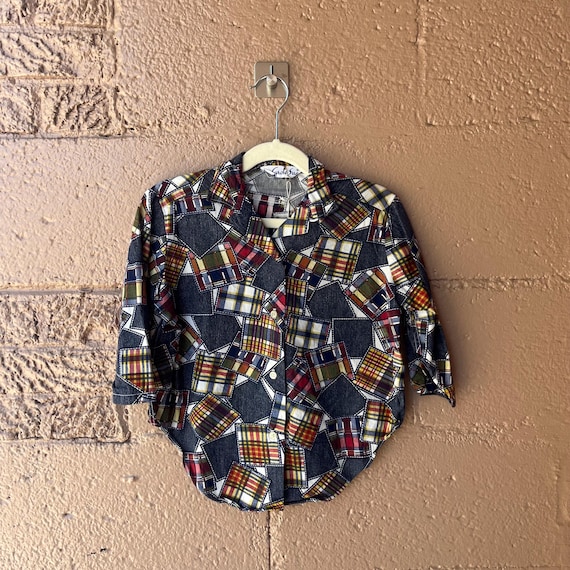 Vintage Kids’ Fall Patterned Button Down Shirt Si… - image 1