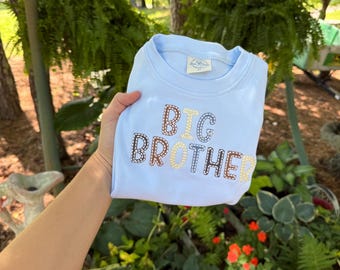 CUSTOMIZABLE Big Brother Toddler Boy Embroidery Clothing Set | Neutral | Blue Navy Red Stripe Shorts