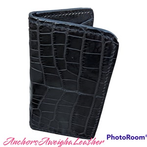 Cartera vertical para hombre de piel de caimán auténtica negra, cartera minimalista, EDC, cartera, cartera Executive II, cartera con clip para billetes