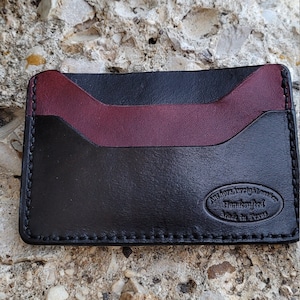 Burdeos / Negro Slim Cuero ELite Portavasos, Billetera de tarjeta minimalista, Billetera EDC