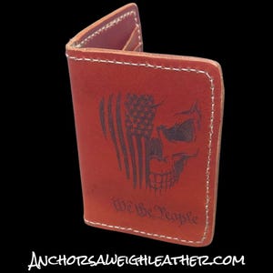 Cartera de cuero plegable, cartera minimalista de cuero, cartera delgada para hombre, tarjetero, cartera vertical de cuero, We The People
