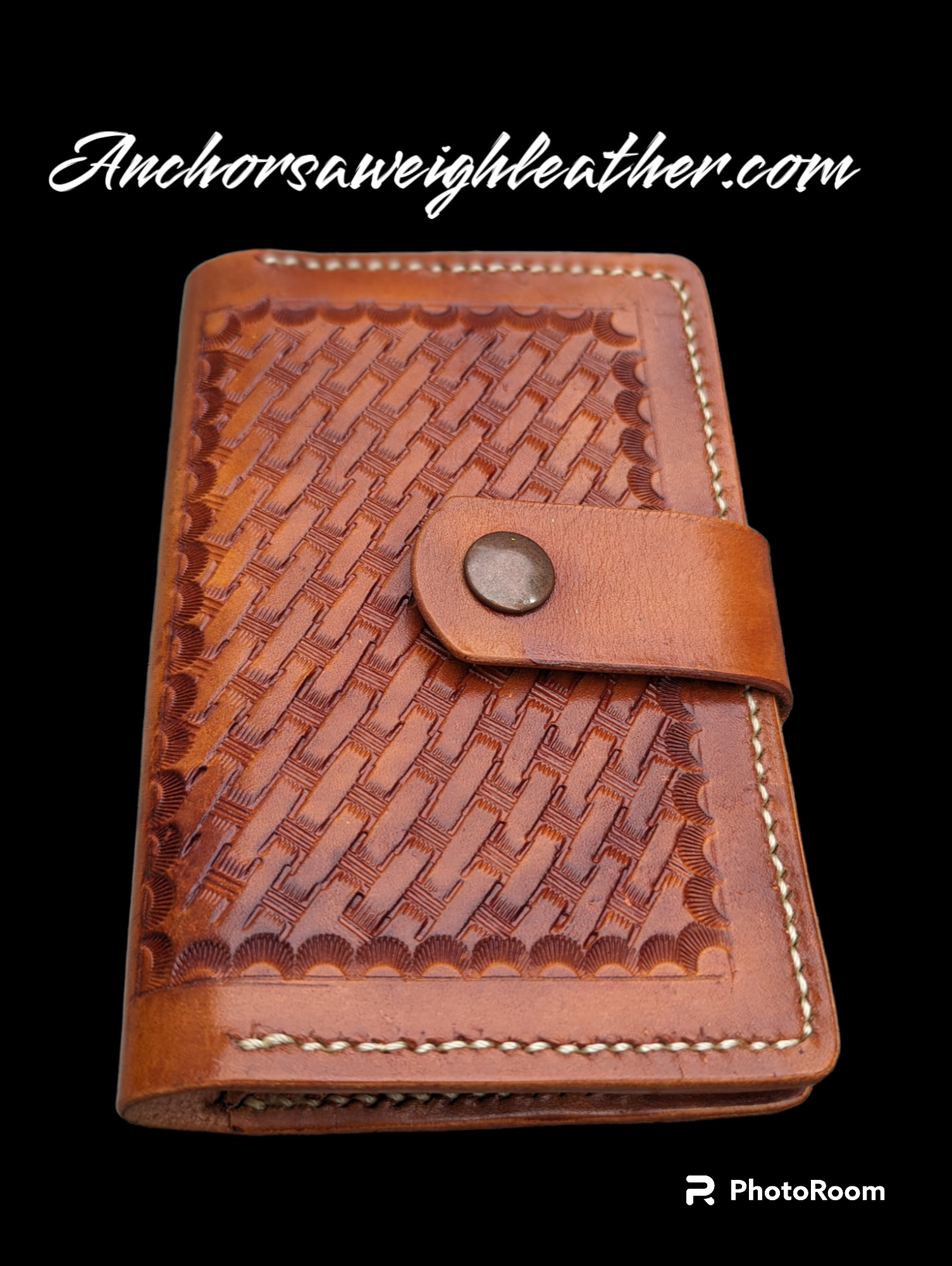 Handmade Leather Passport Holder: Basket Weave Travel Wallet