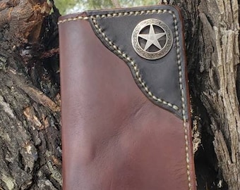 Handmade Leather Roper Wallet: Western Cowboy Cattleman Long Wallet