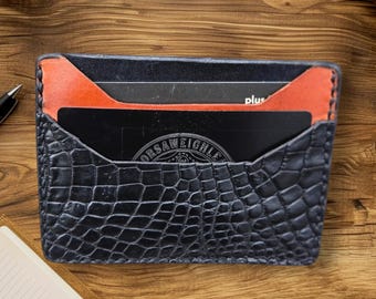 Handgefertigter Kartenhalter aus Alligator Leder, Minimalistische Geldbörse