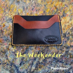 Handmade Leather Card Holder: Orange & Black Minimalist Wallet
