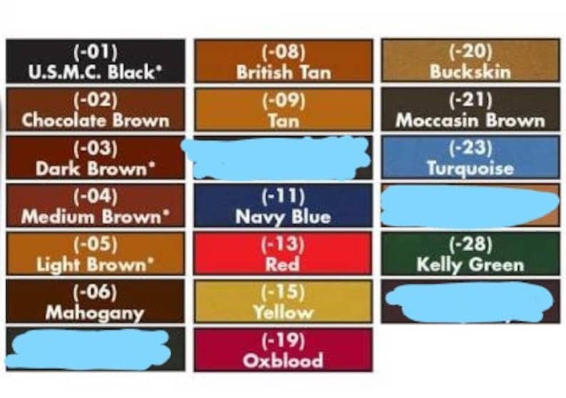 Puede incluir: Carta de colores con 12 muestras de color de cuero, cada una con un n&uacute;mero y un nombre. Los colores incluyen negro, marr&oacute;n, marr&oacute;n, azul marino, rojo, amarillo, turquesa, verde oscuro y burdeos.