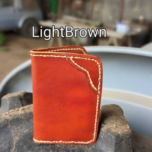 Cartera de cuero plegable, cartera minimalista de cuero, cartera delgada para hombre, tarjetero, cartera vertical de cuero