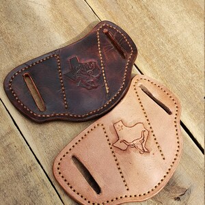 Handmade Leather Pancake Knife Sheath: The Rancher II, Texas Logo