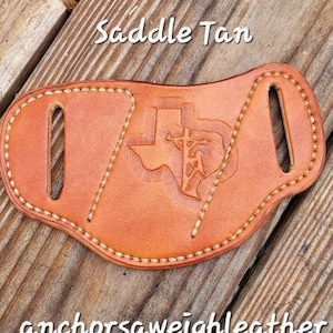 Texas Lineman Pancake Leather Knife Sheath: Buck 382, Trapper Knife