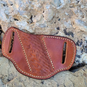 The Rancher pancake leather knife sheath, pancake knife sheath, pocket knife scabbard, pocket knife sheath