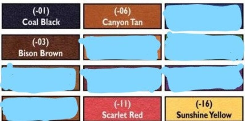 Puede incluir: Una carta de colores con diez colores de pintura diferentes. Los colores est&aacute;n etiquetados con n&uacute;meros y nombres, incluyendo Negro carb&oacute;n, Marr&oacute;n bisonte, Bronceado ca&ntilde;&oacute;n, Rojo escarlata y Amarillo sol.