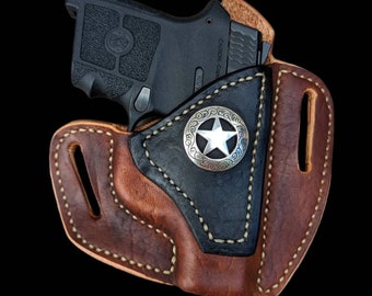 Funda de cuero tipo panqueque hecha a mano: Ruger LCP 380, S&W Bodyguard 380