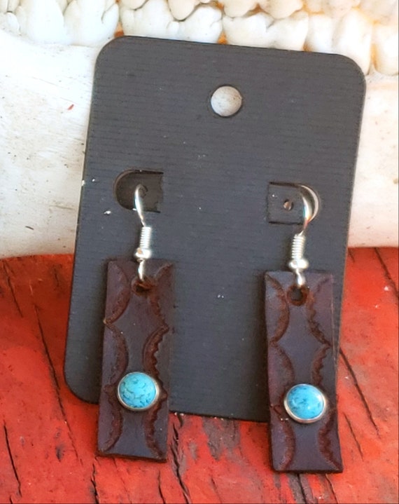 Handmade Leather Rectangle Western Earrings