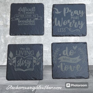 Slate Coaster set, Engraved Slate Coaster, Laser Engraved slate coaster