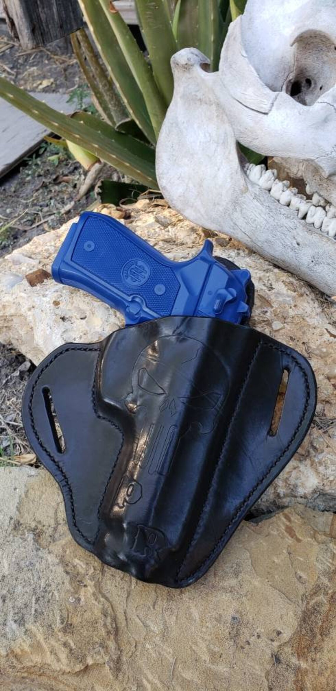 Custom Handmade Leather Gun Holster Punisher Skull Owb Etsy