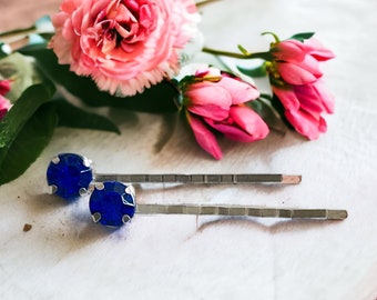 Blue Rhinestone Hair Pins, Womens Bobby Pins, Trendy Bridal Hair Pins, Decorative Bobby Pins, Dainty Hair Pins, Pretty Something Blue Gifts