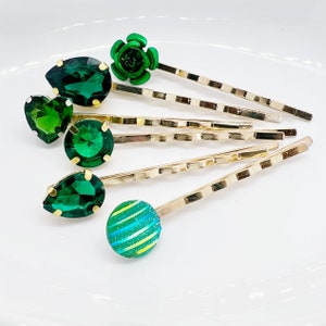 Rhinestone Hair Pins, Green Flower Hair Pin, Hair Pins For Woman, Trendy Hair Pin, Decorative Bobby Pins, Mothers Day Gift, Wedding Hair Pin
