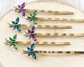 Purple Green Blue Dragonfly Hair Pin Set, Hair Pin For Womans, Womens Hair Clips, Womens Bobby Pin, Dragonfly Bobby Pin, Rhinestone Hair Pin
