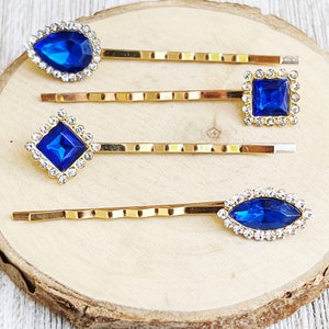 Rhinestone Hair Pins, Cobalt Blue Hair Pins, Hair Pins For Woman, Square Bobby Pin, Decorative Bobby Pins, Bridal Hair Pin, Wedding Hair Pin
